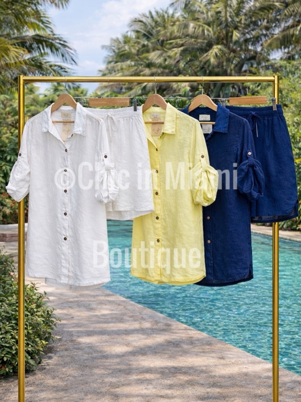 Italian Linen Button-Up Shirt and Shorts Set OS